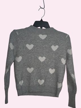 Girls Gray Heart Knit Pullover Sweater